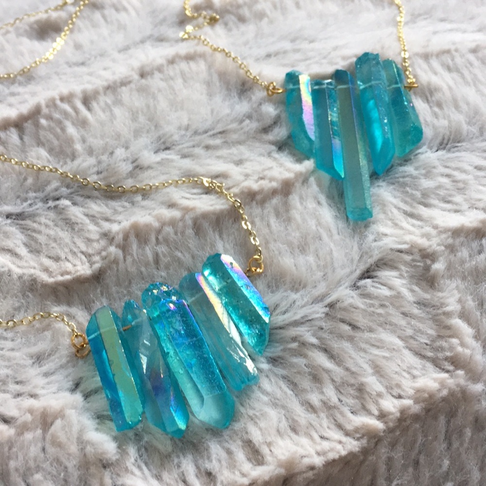  Aurora Blue Quartz 14K Plated Chain
